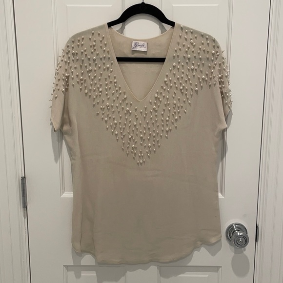Off white pearl beaded top - Picture 1 of 4